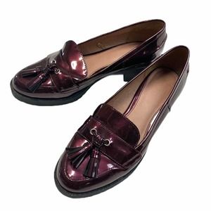 NEXT patent burgundy slip on tassel loafer flat shoes size 38 FLATS